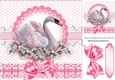 Pretty swan with pink flowers and lace with bow 8x8 card front