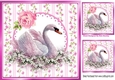 Pretty pink flower borders and lace with swan 8x8 card front