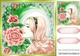 Pretty lady with peach roses 8x8
