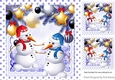 Pair of jolly snowmen in a bauble frame with blue dot frame 8x8