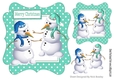 Pair of happy snowmen in turq dot frame 7x7