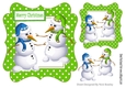 Pair of happy snowmen in green dot frame 7x7