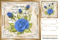 pretty blue roses on music in ornate frame 8x8