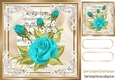 pretty turq roses on music in ornate frame 8x8