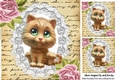 Pretty pink roses, lace and cute kitty 8x8
