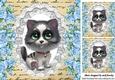 Pretty blue roses, lace and cute kitty 8x8