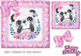 cute panda with flowers  pink bow and lace 7x7