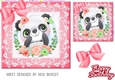 cute panda with flowers red bow and lace 7x7