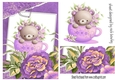 Cute teddy in teacup in floral frame (lilac) A5