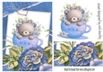 Cute teddy in teacup in floral frame (blue) A5