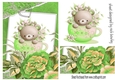 Cute teddy in teacup in floral frame (green) A5