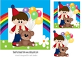 Little boy with his little teddy bear in rainbow frame 7x7