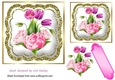 Pretty pink  flowers in gold glitter ornate 7x7 topper