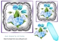 Pretty blue flowers in silver glitter ornate 7x7 topper