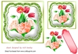 Pretty peach  flowers in green glitter ornate 7x7 topper