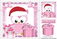 Cute owl in santa hat with pink bows 8x8