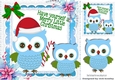 Cute owls in santa hat with red/green bow 8x8
