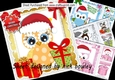  4 Cute christmas owls in santa hats with gifts 8x8 card fronts mini kit