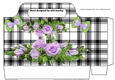 Pretty lilac roses borders with bows in black check tote gift bag