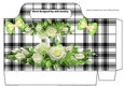 Pretty cream roses borders with bows in black check tote gift bag