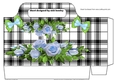Pretty blue roses borders with bows in black check tote gift bag
