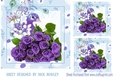 Pretty water colour peacock with purple roses 7x7
