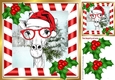 Painted Giraffe in Santa Hat with snow scene 8x8