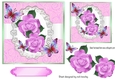 Pretty pink roses on lace with butterflies 7x7