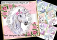 4 pretty watercolour fantasy unicorns with roses/ lace card fronts 7x7 mini kit