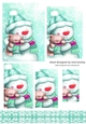 Cute turq snowman with teddy bear with ruffle border (pyramids three)