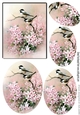 pretty birds on a branch pink flowers oval pyramids