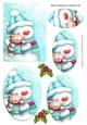 Lovely snowman with teddy with holly oval pyramids (turq)
