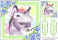 Cute water colour green, Donkey with flowers 8x8