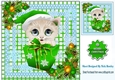 Lovely kitten in a green check/blue dot 8x8 frame 