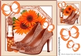 Pretty peach sunflowers and butterflies with shoes 8x8