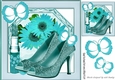 Pretty turq sunflowers and butterflies with shoes 8x8