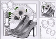 Pretty silver sunflowers and butterflies with shoes 8x8