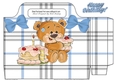 Cute teddy bear with birthday cake blue bows tote bag