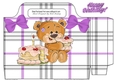 Cute teddy bear with birthday cake purple bows tote bag