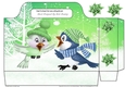 snow blue tote gift bag with winter birds (green)