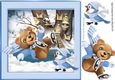 skating teddy on ice with bird snow scene 8x8