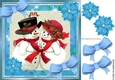 Cute cuddling snowmen with blue bows 8x8