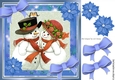 Cute cuddling snowmen with blue bows 8x8 (two)