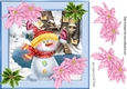 Snowman in christmas scene with poinsettias (one) 8x8