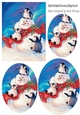 Penguins playing with a snowman oval pyramids