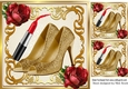 Pretty gold shoes with ladies accessories  red roses 8x8