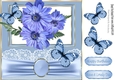 Pretty blue flowers/butterflies lace and bow 8x8
