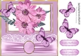 Pretty pink flowers/butterflies lace and bow 8x8