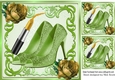 Pretty green shoes with ladies accessories  gold roses 8x8