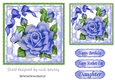 Pretty blue roses with bow and butterfly 7x7